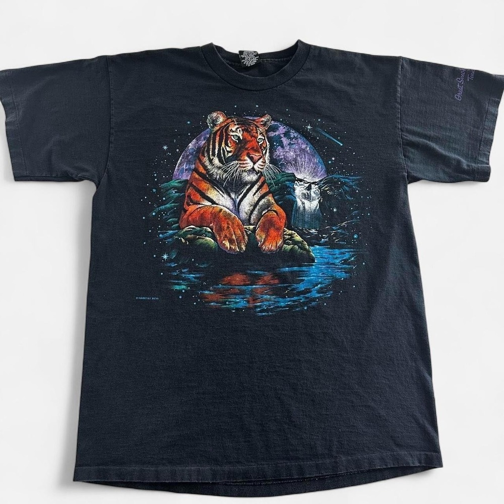 Vintage 90s Signal Sport Habitat Tiger Moon Tee Great Smoky Mountains USA Made L